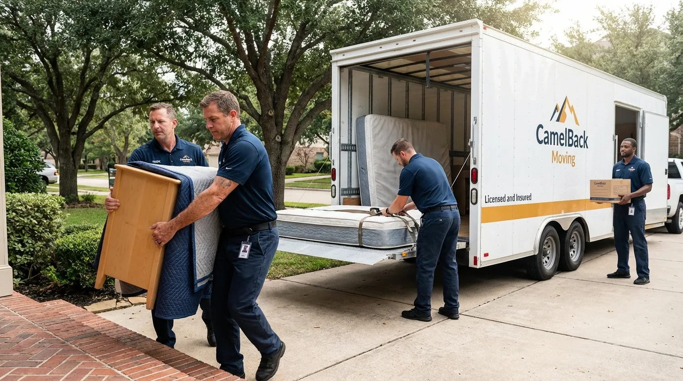 Crew loading residential truck for cross-state move from North Little Rock, AR